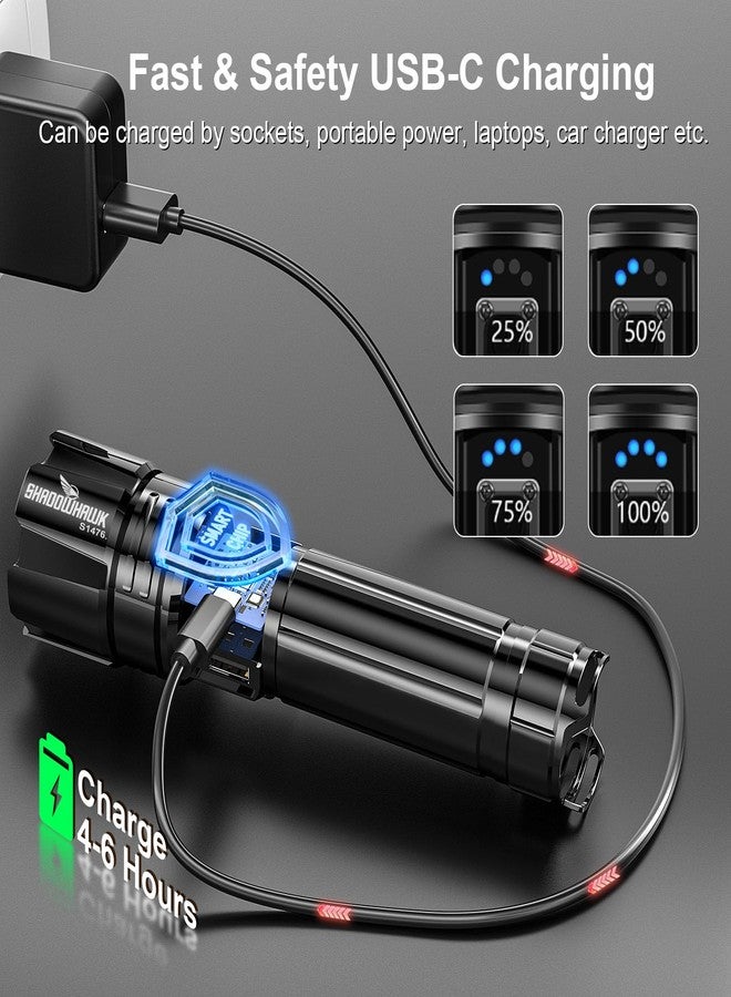 Shadowhawk Flash Light Led Torch, 20000 Lumens Flashlight Bright Light Torch, XHP70.2 Hand Torch Light Rechargeable USB Tactical, Waterproof Portable Torch Light for Trekking Hunting Emergency - Image 5